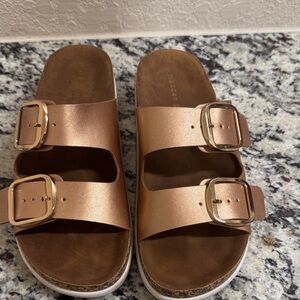 Madden Girl Metallic Slide Sandals with Buckles